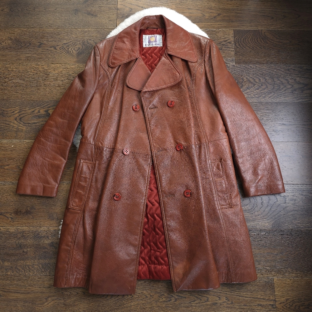 Vintage Landry Leathers 70s Brick Brown Orange Red Leather Jacket